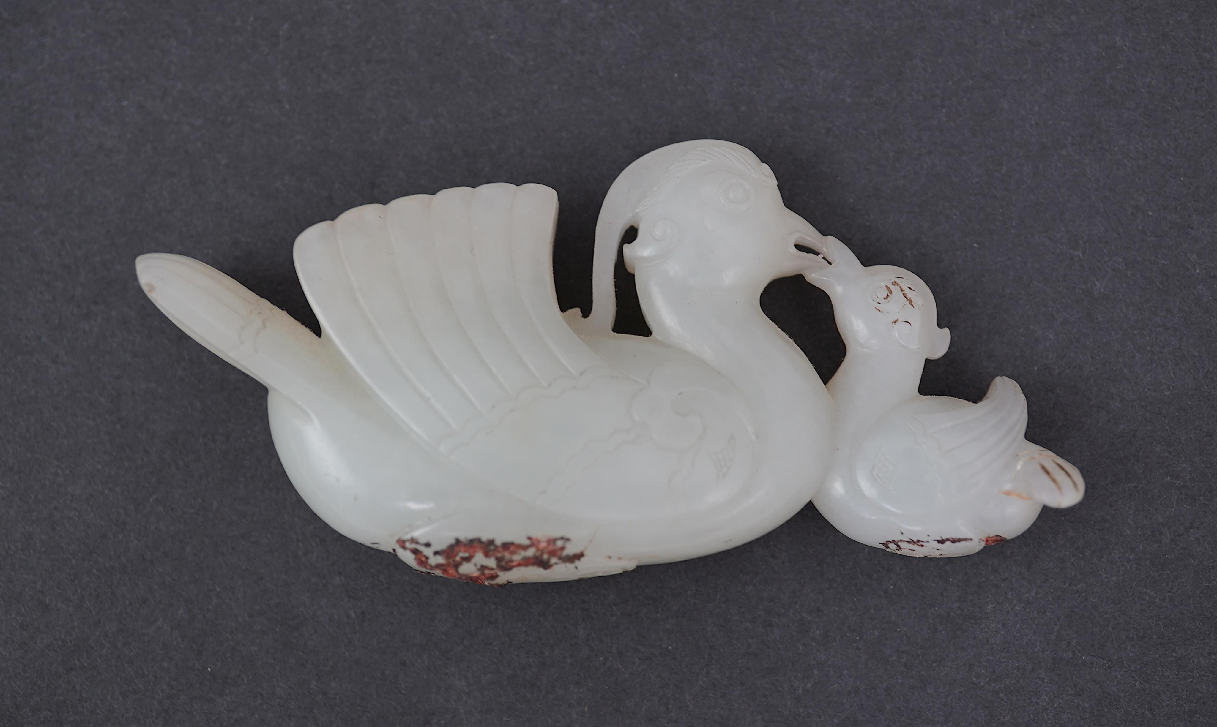 A Chinese white jade mandarin duck group, 18th/19th century